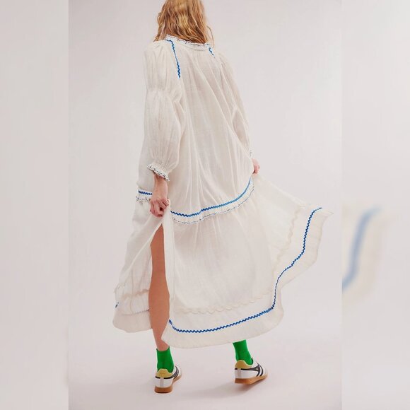 Free People Thank Me Later Midi Dress L 10 Billowy Ivory Cotton Maxi NEW 42600 - Picture 2 of 4